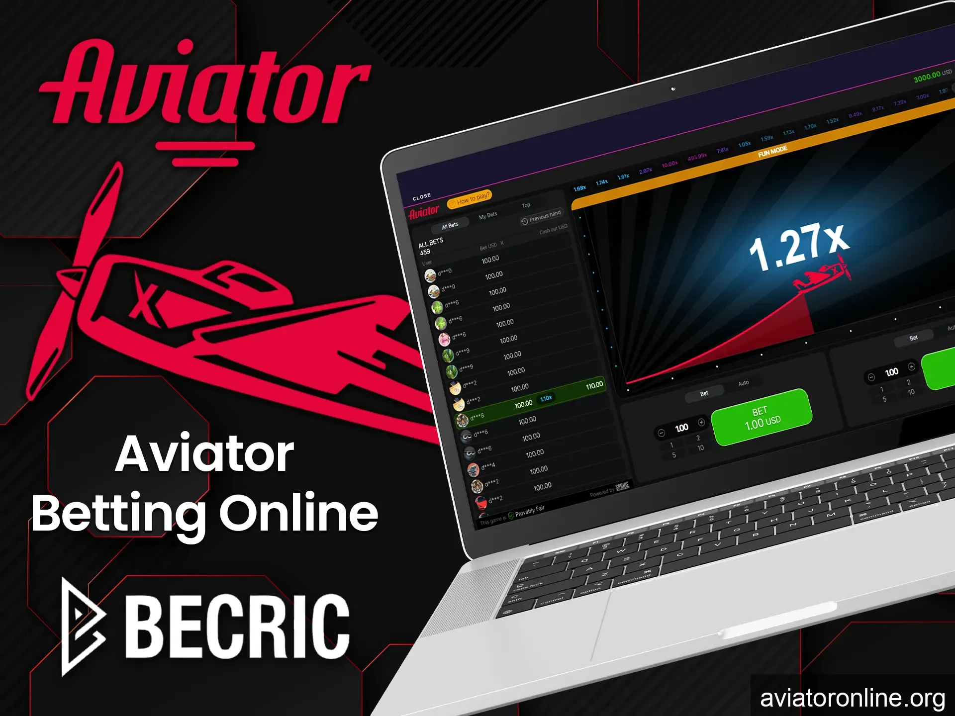 You can easily place bets at Aviator on Becric's website.