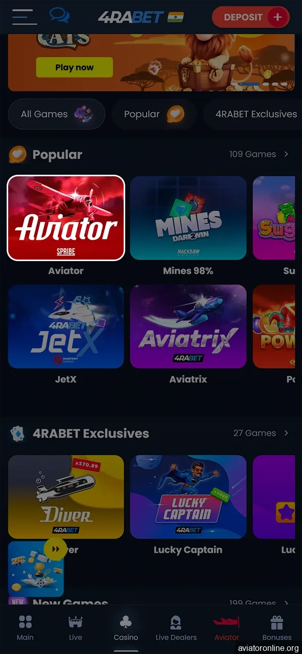Now you can find the Aviator game in the app and start traveling.