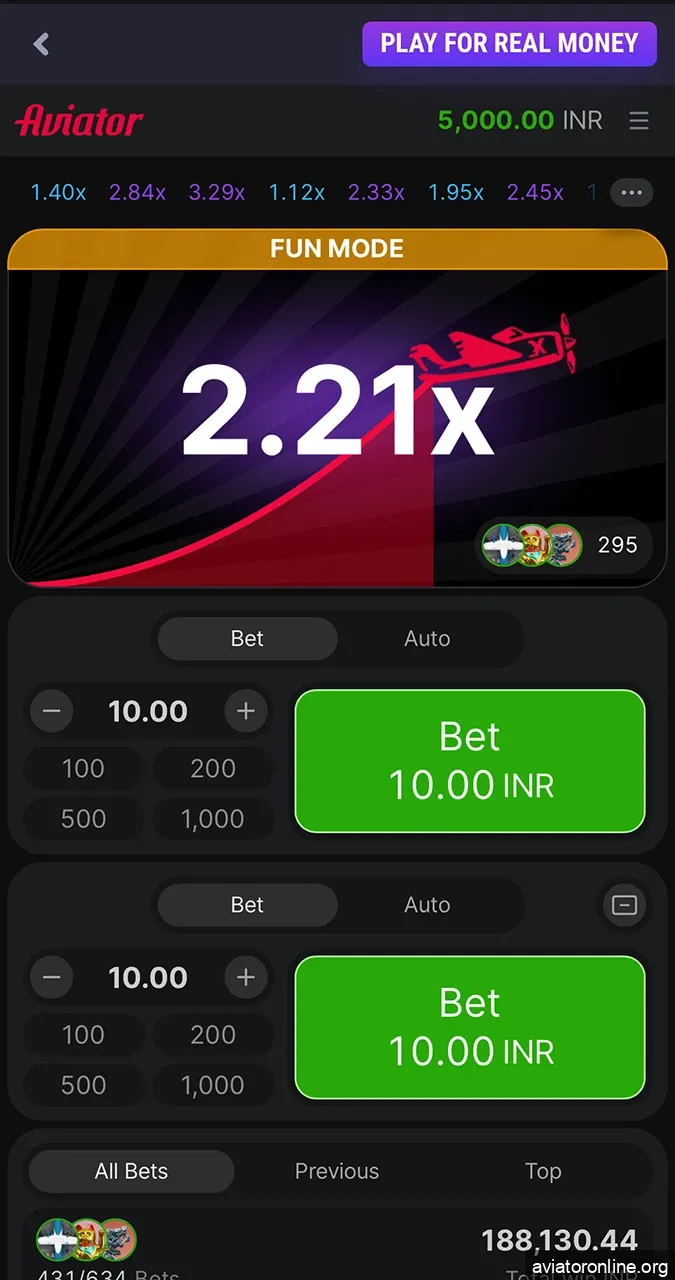 Aviator game interface on the Betandreas website.