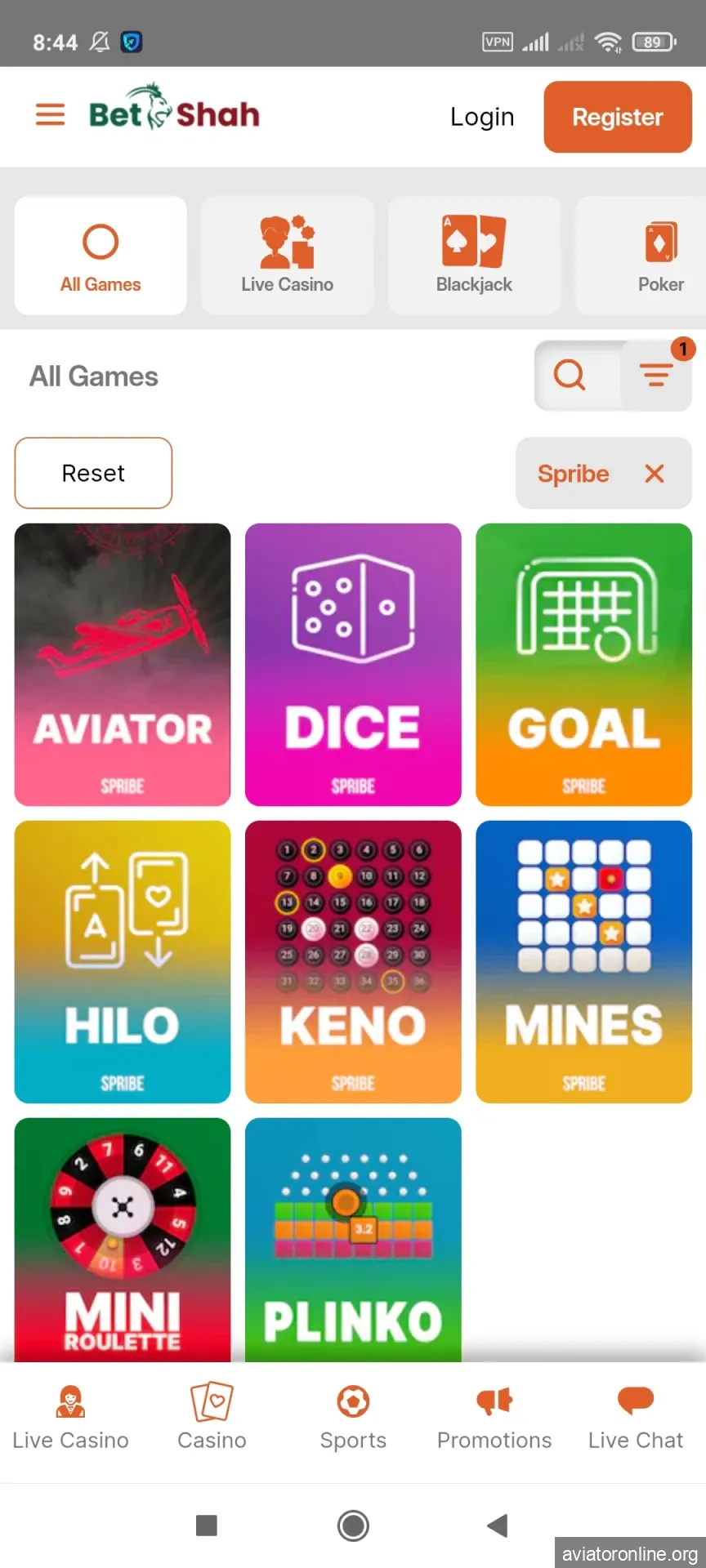 Visit the games page of the BetShah app.