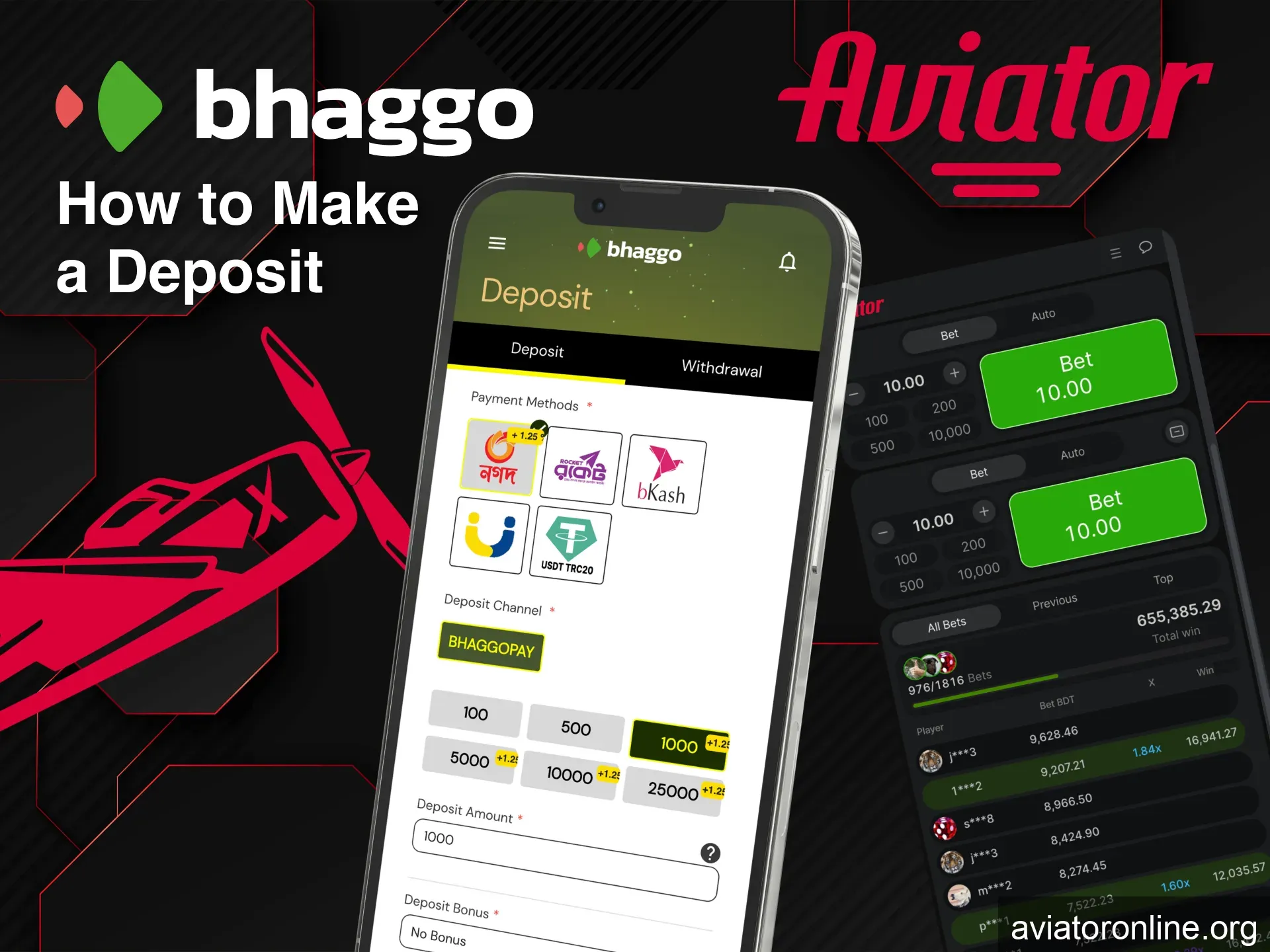 Make a deposit on Bhaggo to start Aviator gameplay.