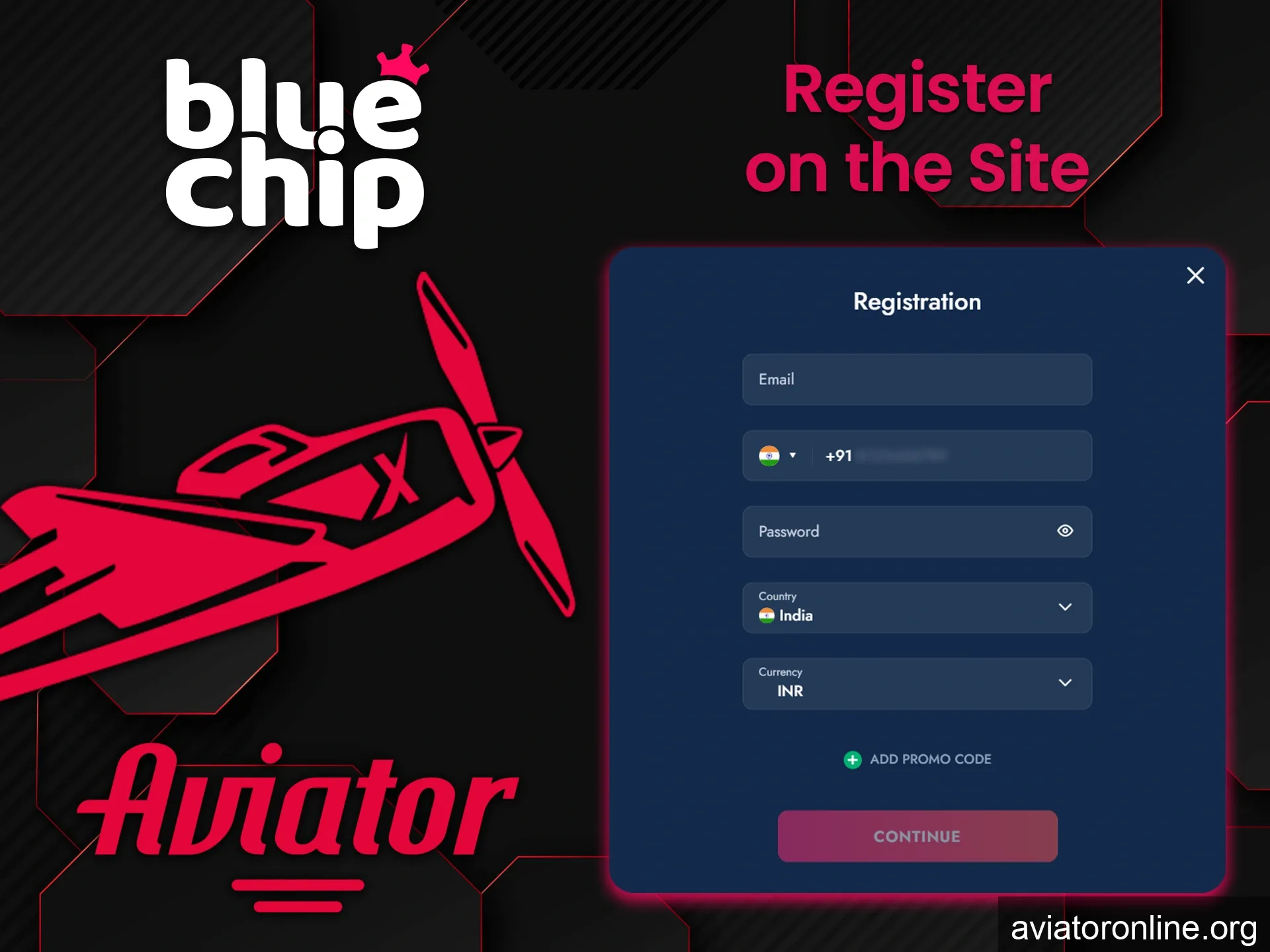 Create your account in Bluechip for gaming in Aviator in real time.