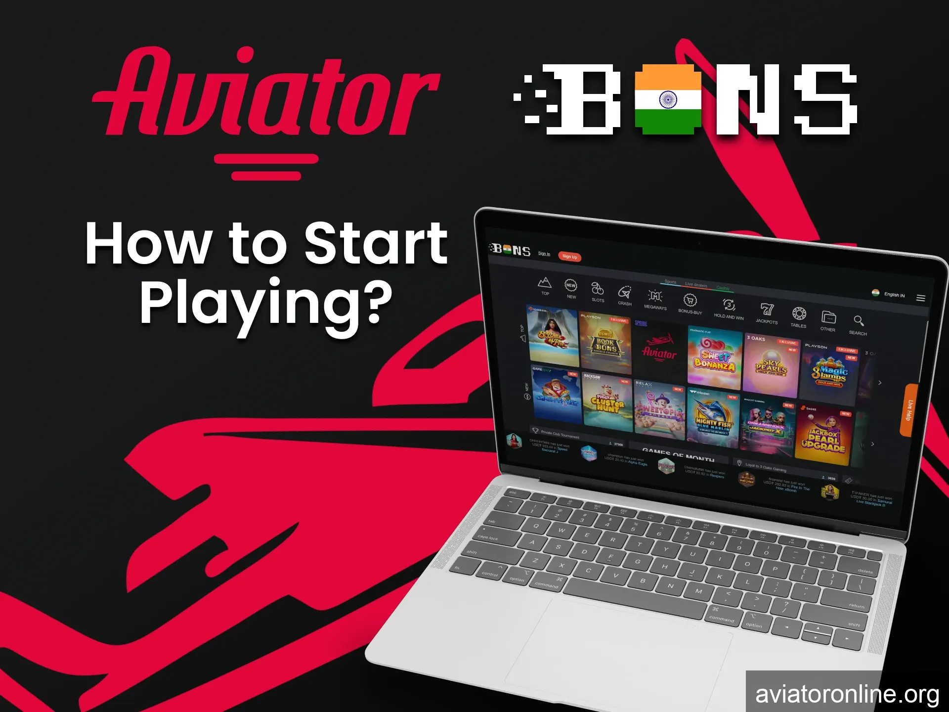 Choose the casino section to play Aviator on Bons.