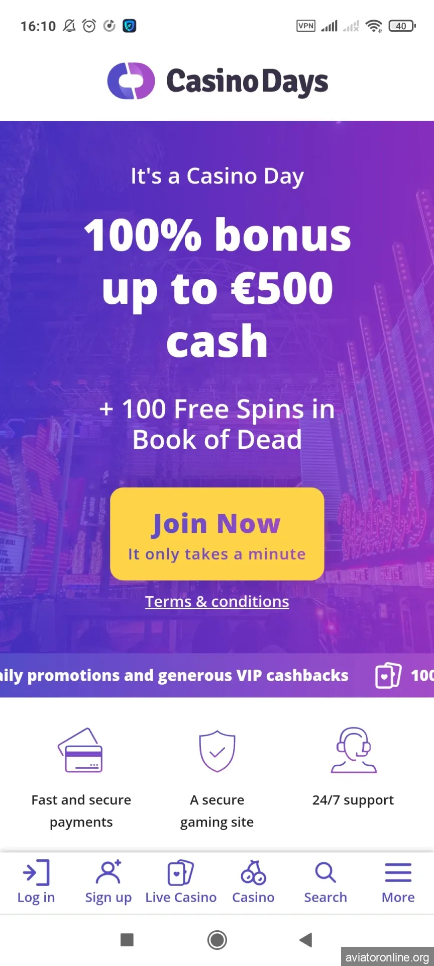 Visit the home page of the Casino Days app.