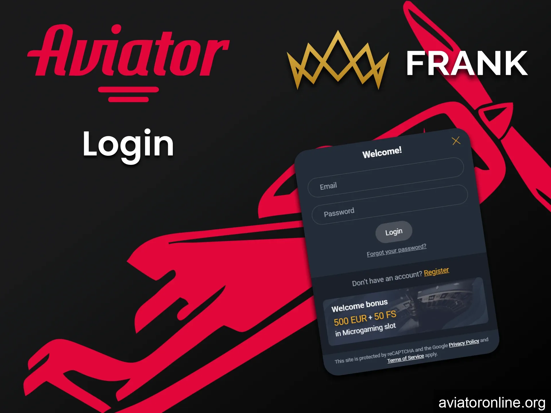 Use your Frank Casino account to play Aviator.