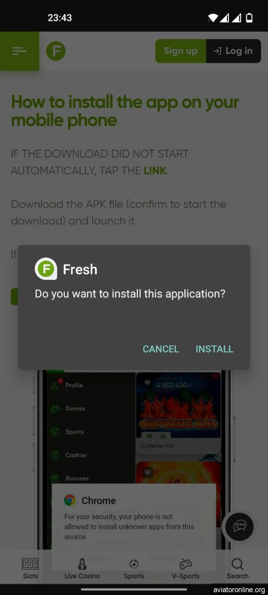 Click the install Fresh Casino button to install the application.