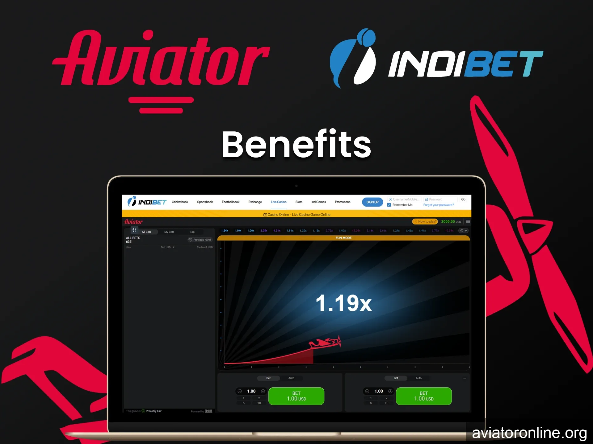 Indibet has many advantages for playing Aviator.