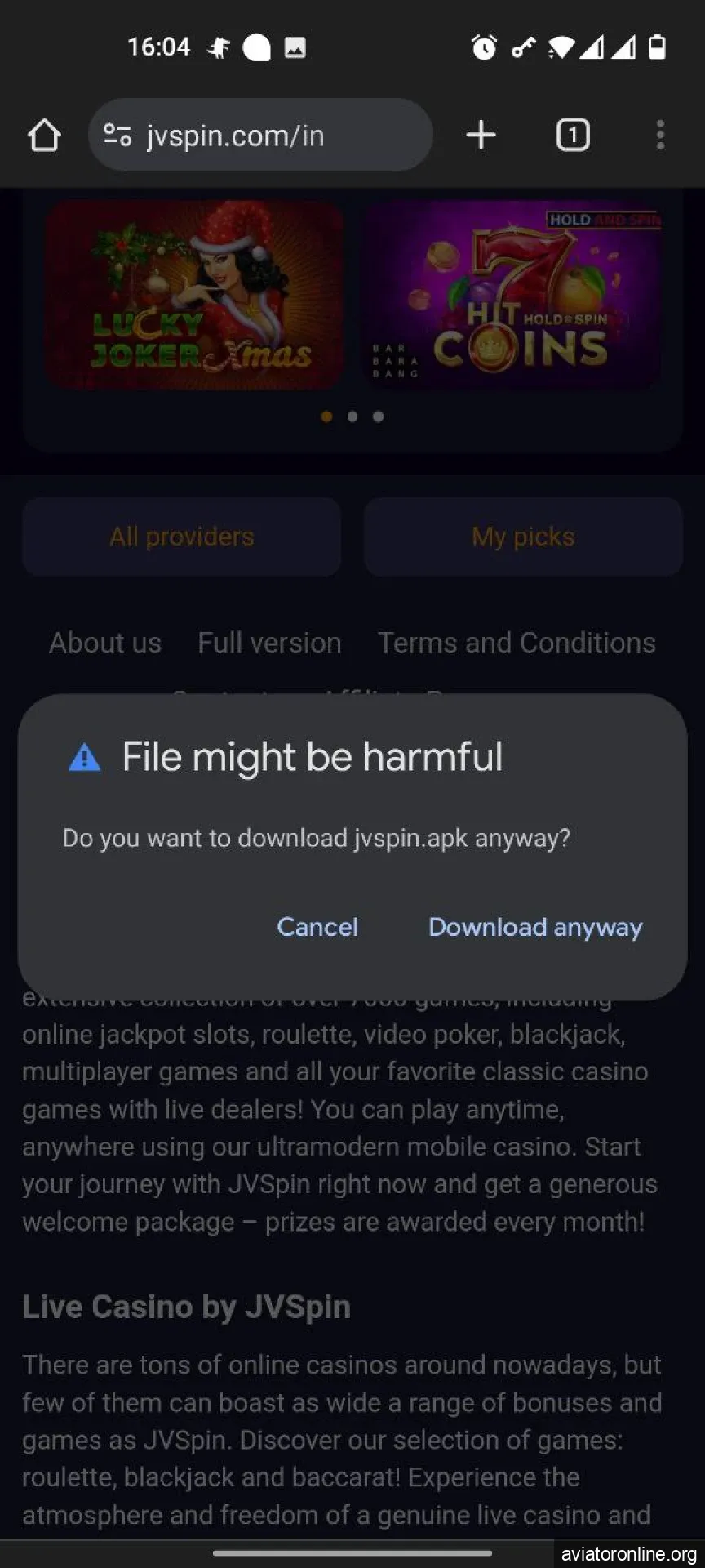 Start downloading the JV Slot application for Android.