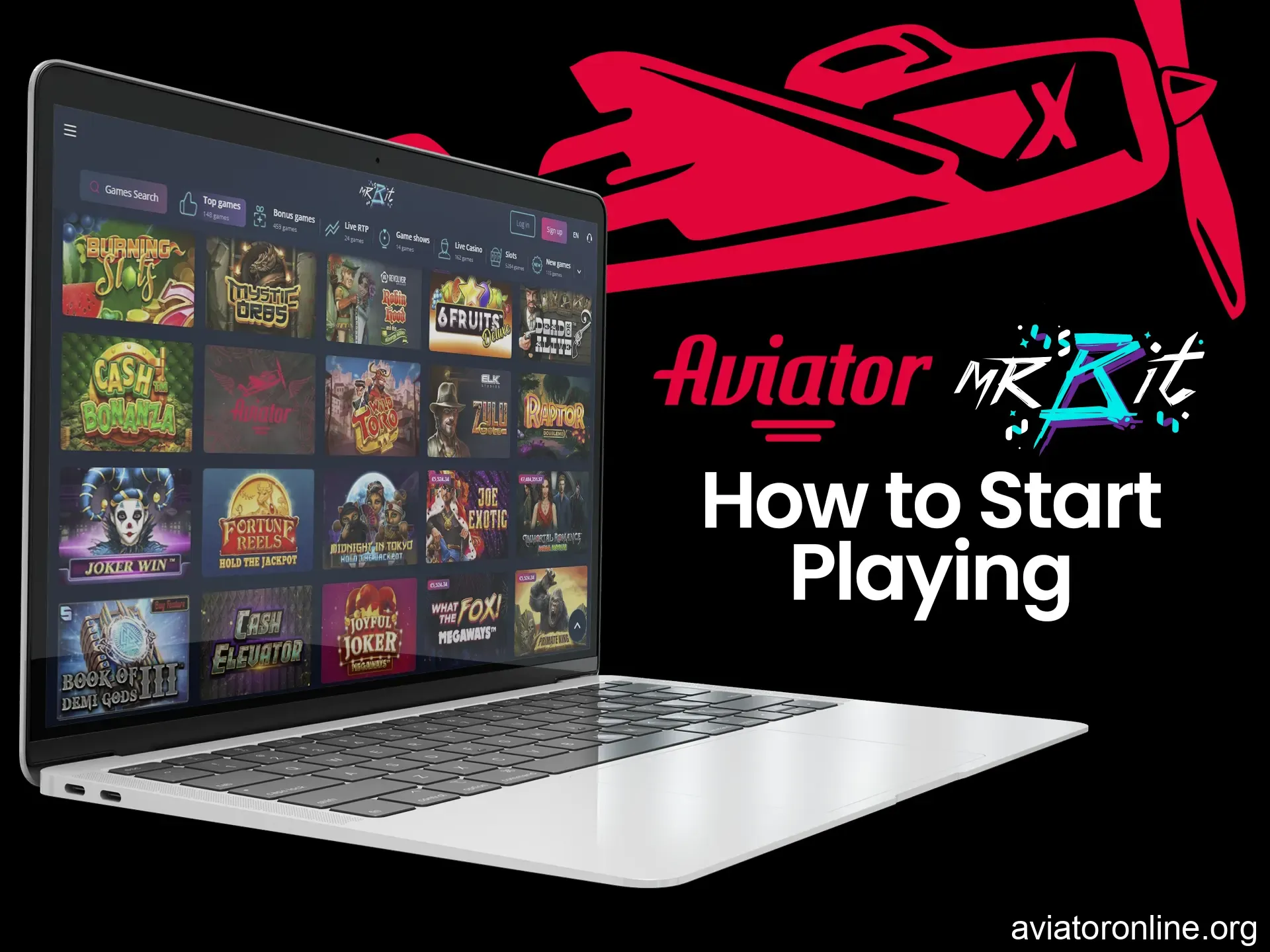 Choose the right section on Mr. Bit to play Aviator.