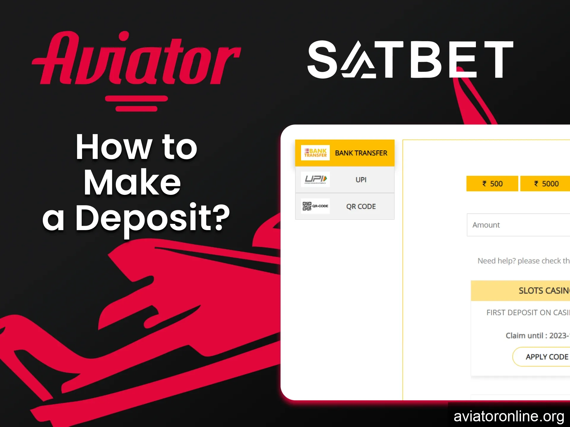 Choose your method of depositing funds on Satbet.