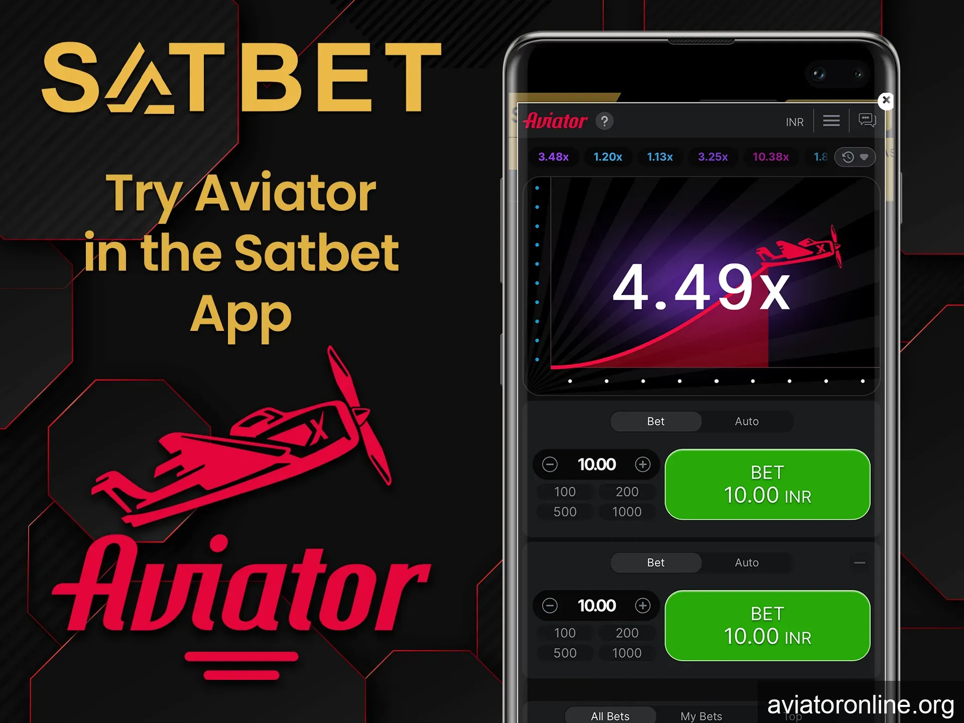 You can play Aviator from the Satbet mobile app for Android.