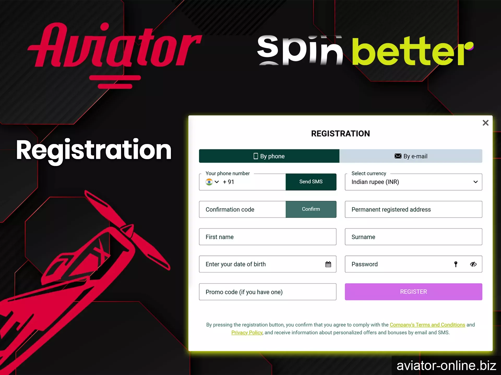 Choose the registration method and become a Spinbetter user.