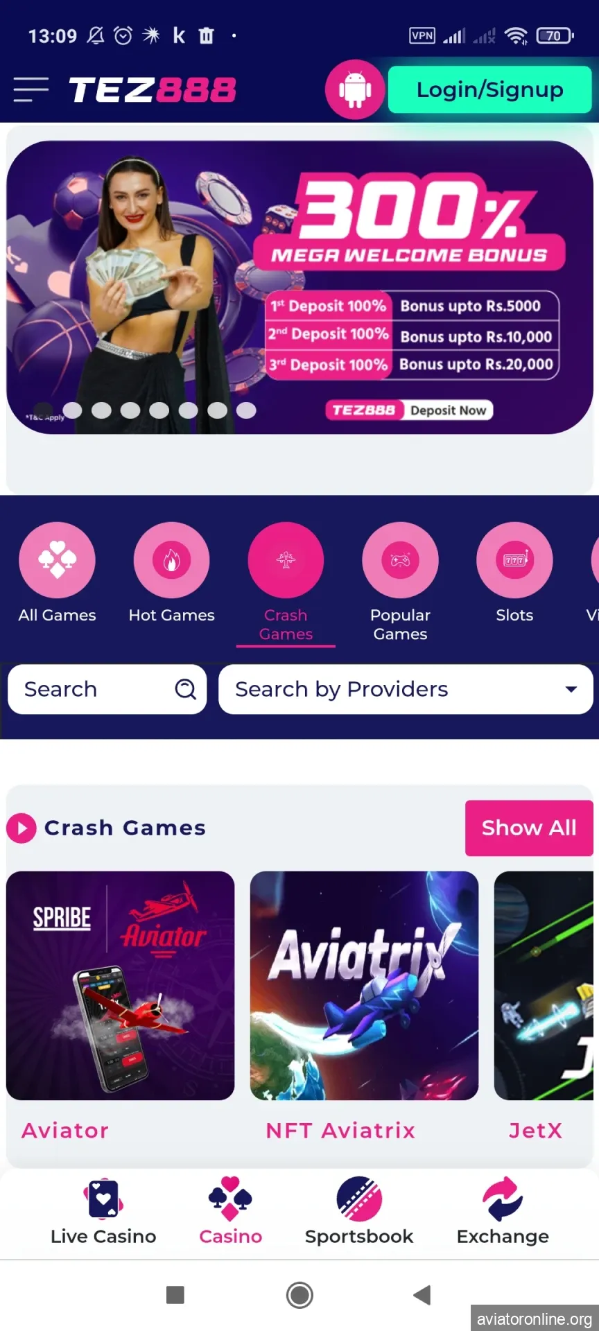 Visit the Aviator page in the Tez888 application.