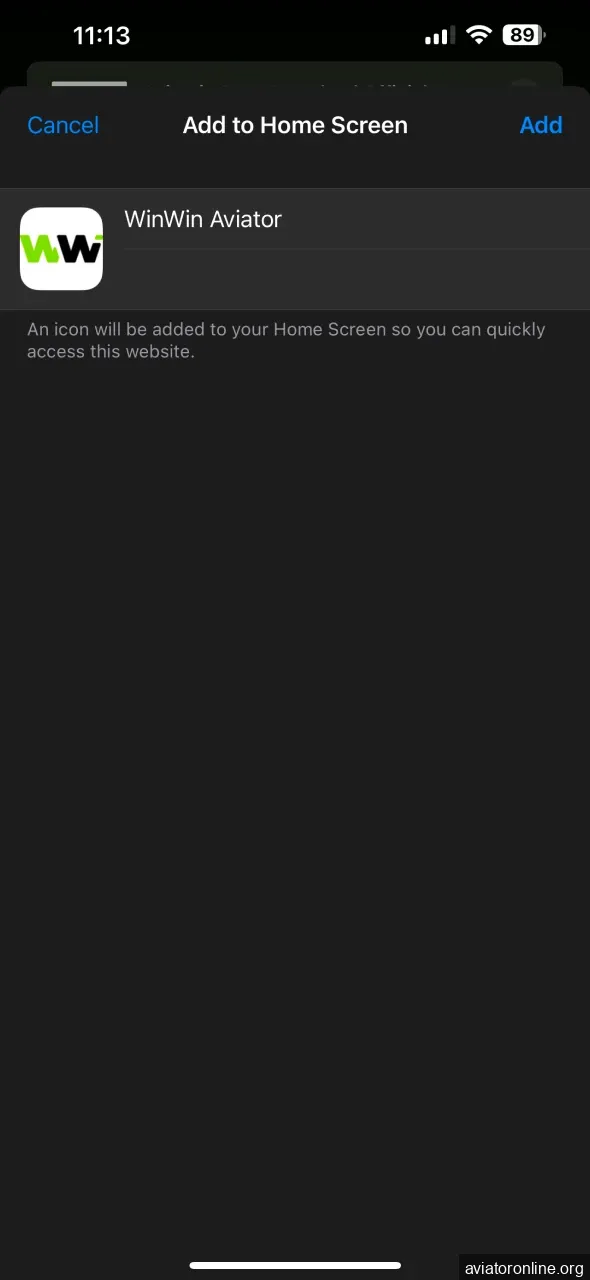 Name the application WinWin to add to the iOS device screen.